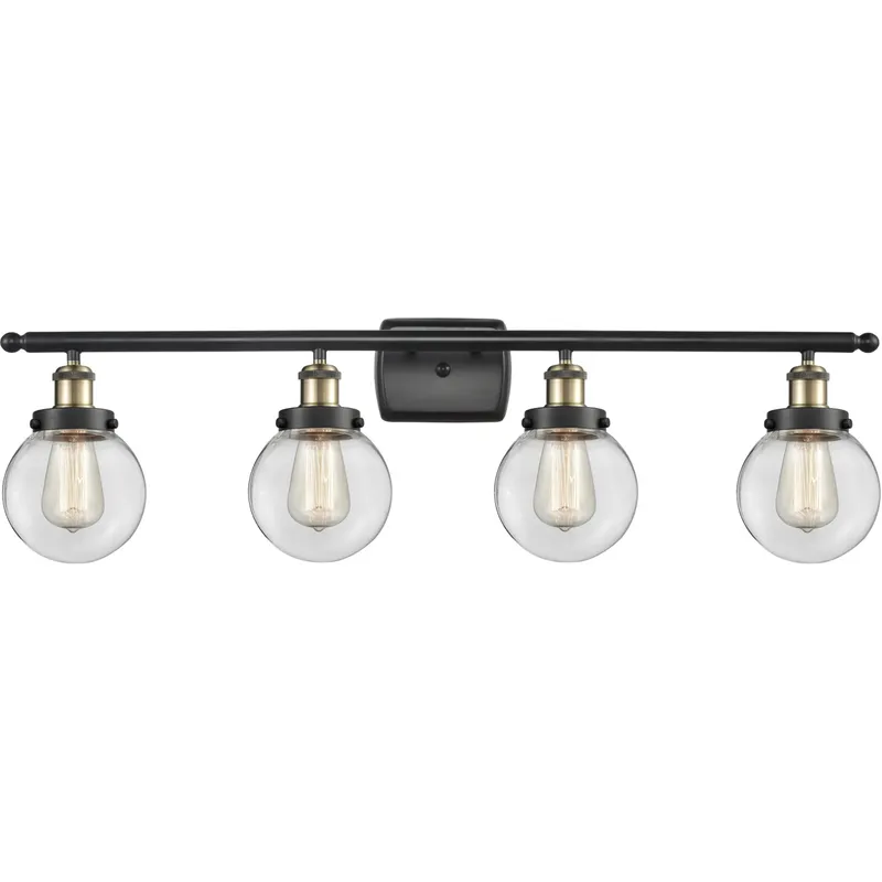 Ballston Beacon 4 Light 36 inch Black Antique Brass Bath Vanity Light Wall Light in Clear Glass