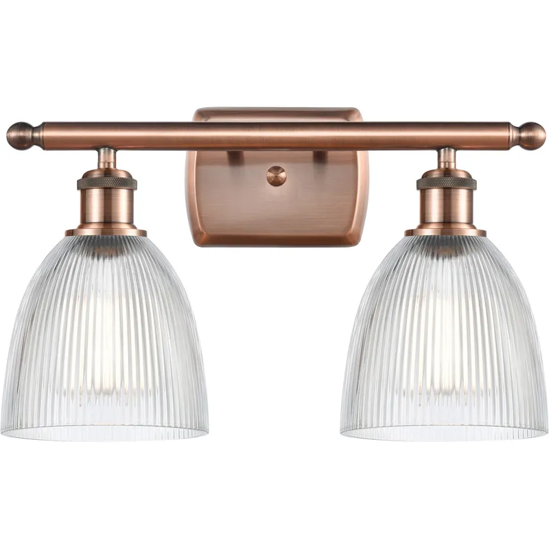Ballston Castile 2 Light 16 inch Antique Copper Bath Vanity Light Wall Light in Clear Glass, Ballston
