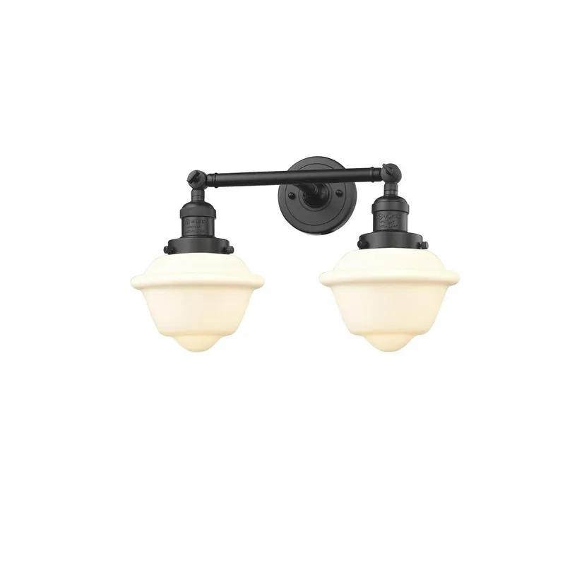 Franklin Restoration Small Oxford 2 Light 17 inch Oil Rubbed Bronze Bath Vanity Light Wall Light in Matte White Glass, Franklin Restoration