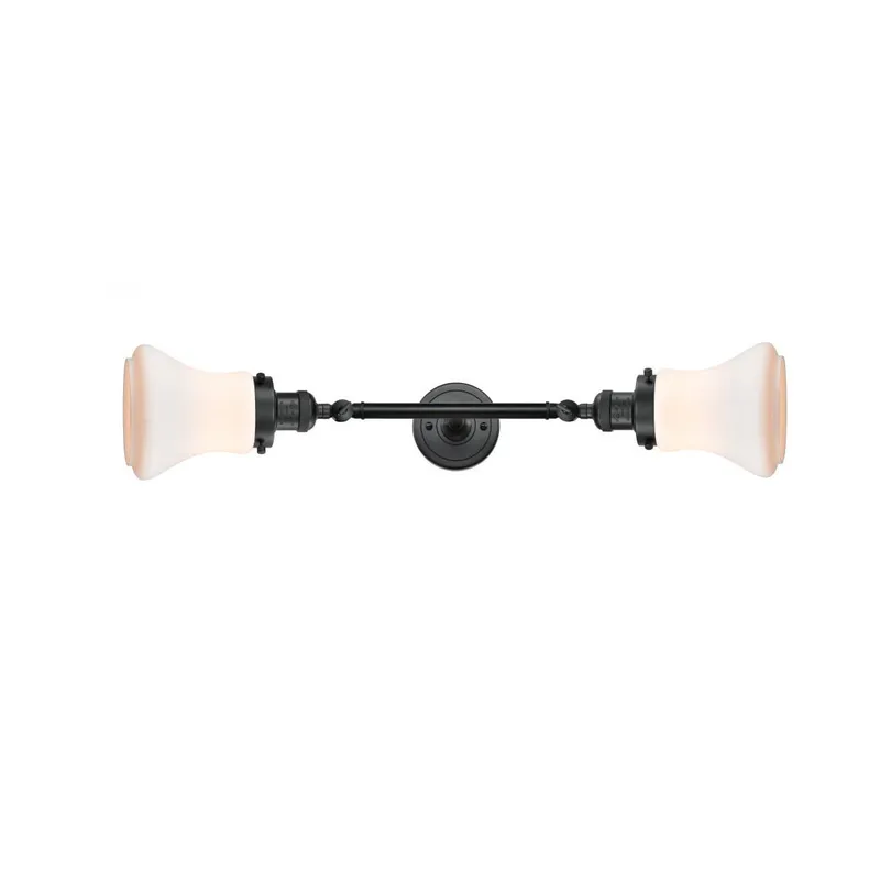 Franklin Restoration Bellmont 2 Light 6 inch Matte Black Bath Vanity Light Wall Light in Matte White Glass, Franklin Restoration