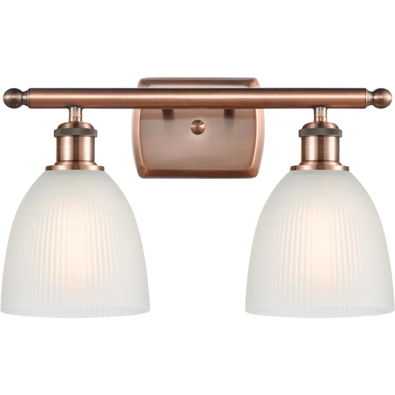Ballston Castile 2 Light 16 inch Antique Copper Bath Vanity Light Wall Light in White Glass, Ballston