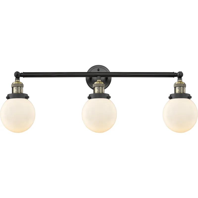 Franklin Restoration Beacon LED 30 inch Black Antique Brass Bath Vanity Light Wall Light in Matte White Glass, Franklin Restoration