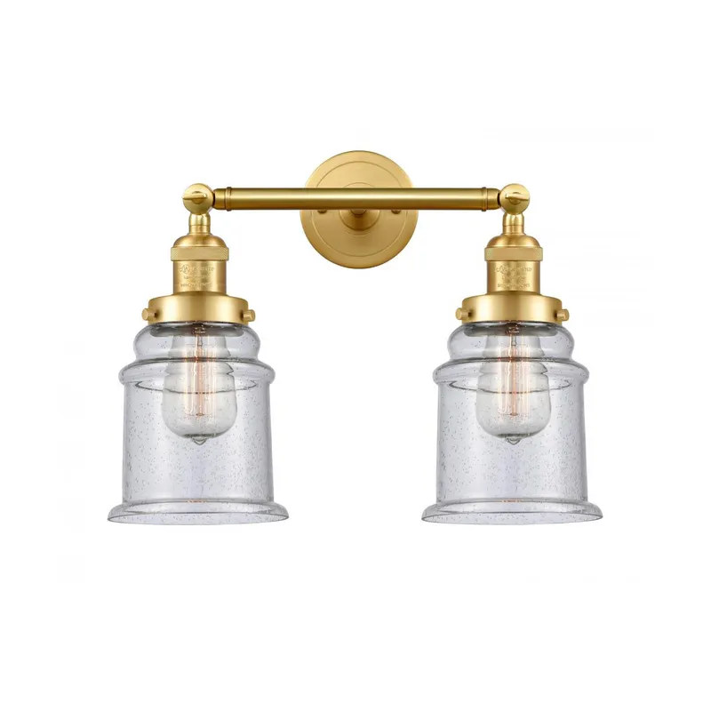Franklin Restoration Canton 2 Light 17 inch Satin Gold Bath Vanity Light Wall Light in Seedy Glass, Franklin Restoration