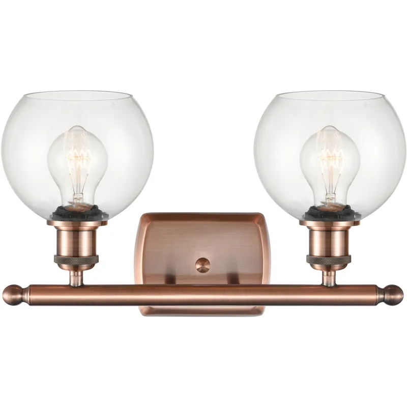 Ballston Athens 2 Light 16 inch Antique Copper Bath Vanity Light Wall Light in Clear Glass