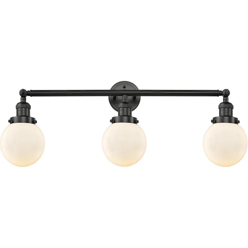Franklin Restoration Beacon LED 30 inch Matte Black Bath Vanity Light Wall Light in Matte White Glass, Franklin Restoration