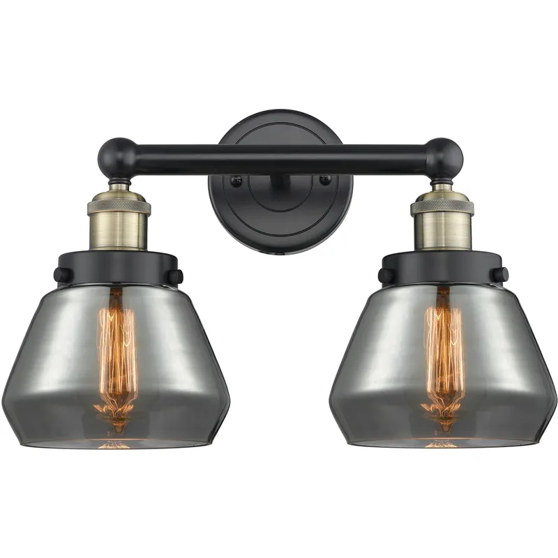 Fulton 2 Light 15.5 inch Black Antique Brass Bath Vanity Light Wall Light in Light Smoke Glass