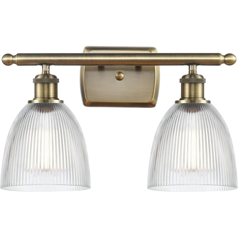 Ballston Castile 2 Light 16 inch Antique Brass Bath Vanity Light Wall Light in Incandescent, Clear Glass, Ballston