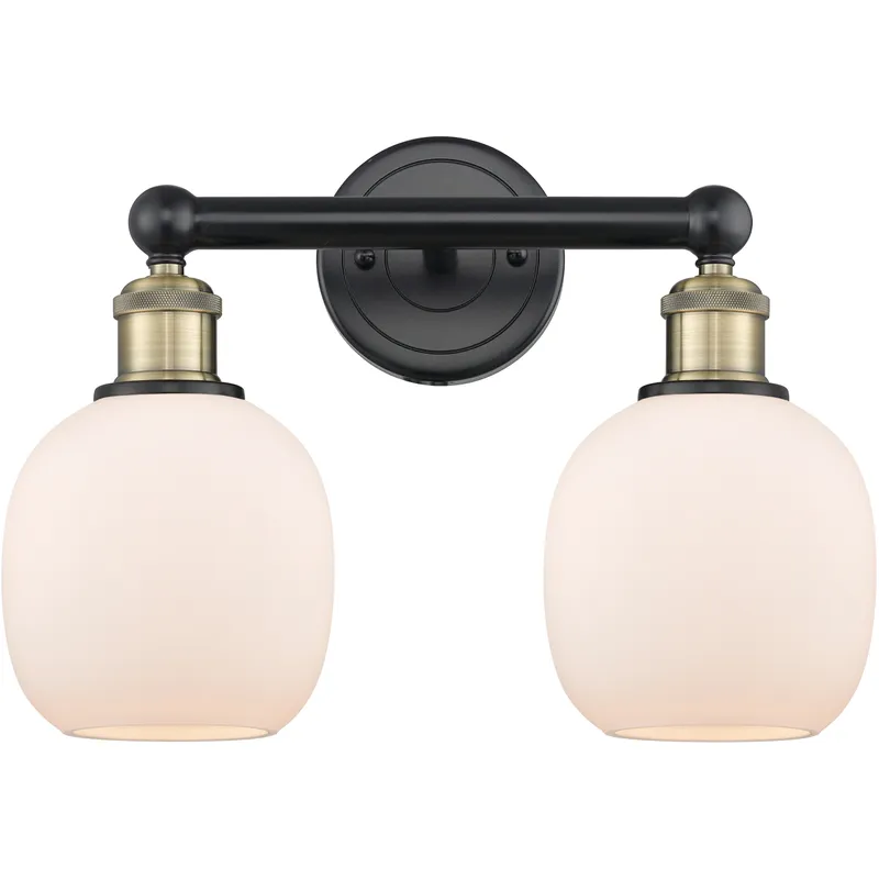 Belfast 2 Light 15 inch Black Antique Brass Bath Vanity Light Wall Light in Matte White