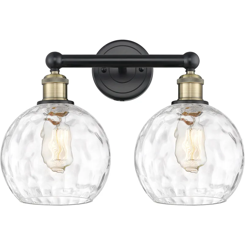 Athens Water Glass 2 Light 17 inch Black Antique Brass Bath Vanity Light Wall Light in Clear Glass