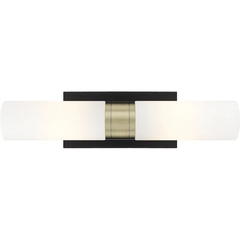 Ballston Urban 2 Light 18 inch Black Antique Brass Bath Vanity Light Wall Light in Striped White Glass