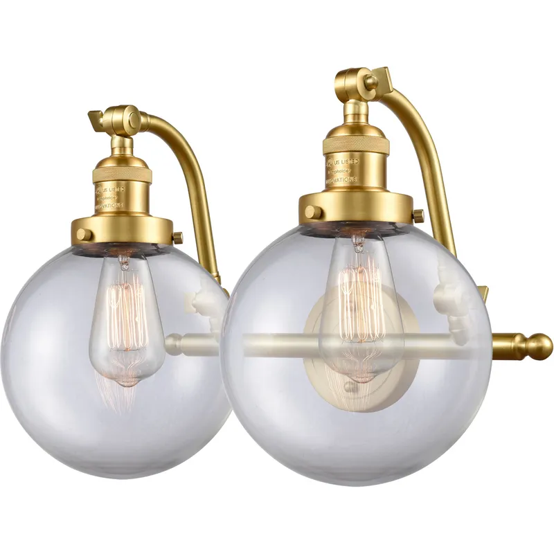 Franklin Restoration Large Beacon LED 18 inch Satin Gold Bath Vanity Light Wall Light in Clear Glass, Franklin Restoration