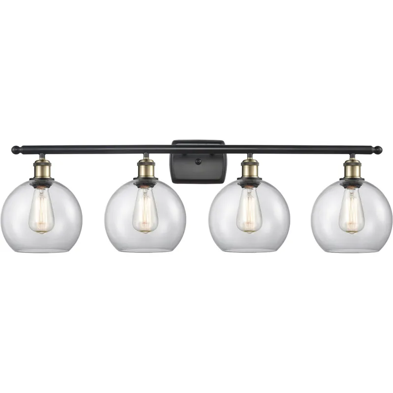 Ballston Athens LED 36 inch Black Antique Brass Bath Vanity Light Wall Light in Clear Glass, Ballston