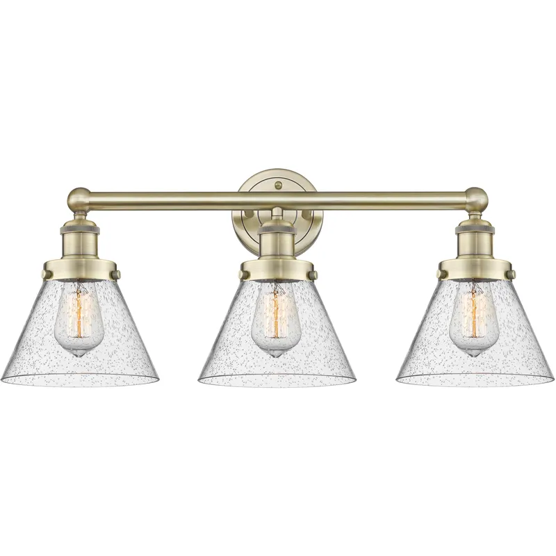 Cone 3 Light 24.5 inch Antique Brass Bath Vanity Light Wall Light in Seedy