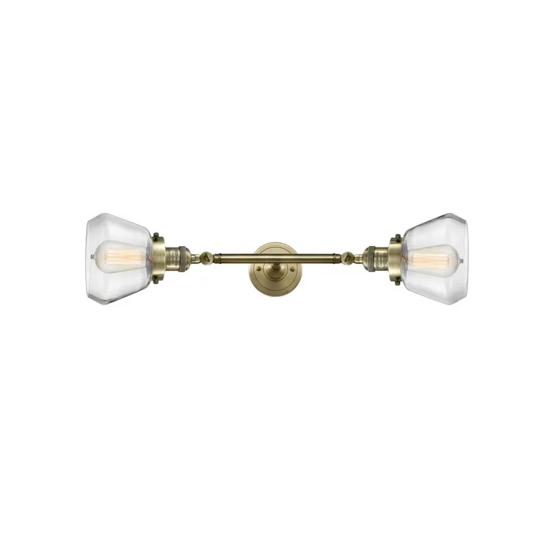 Franklin Restoration Fulton 2 Light 7 inch Antique Brass Bath Vanity Light Wall Light in Incandescent, Clear Glass, Franklin Restoration