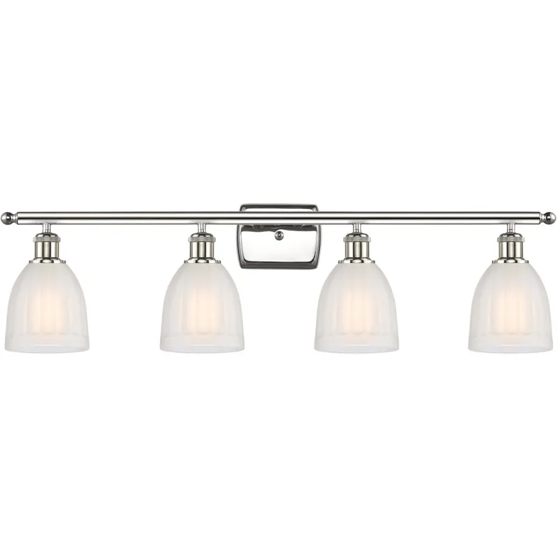 Ballston Brookfield 4 Light 36 inch Polished Nickel Bath Vanity Light Wall Light in White Glass, Ballston