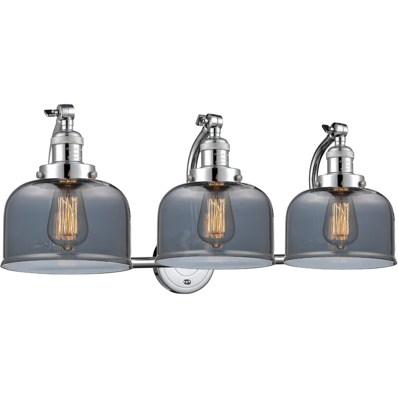 Franklin Restoration Large Bell LED 28 inch Polished Chrome Bath Vanity Light Wall Light in Plated Smoke Glass, Franklin Restoration