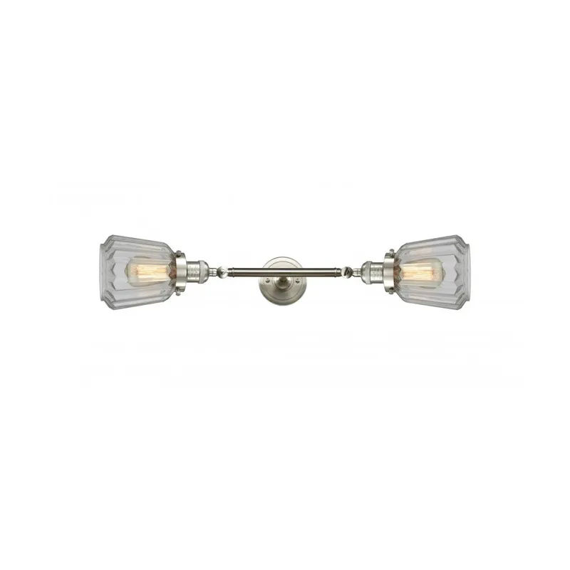 Franklin Restoration Chatham 2 Light 6 inch Brushed Satin Nickel Bath Vanity Light Wall Light in Clear Glass, Franklin Restoration