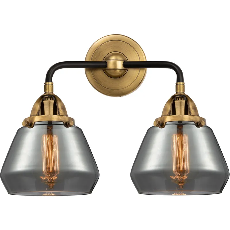 Nouveau 2 Fulton LED 14.75 inch Black Antique Brass Bath Vanity Light Wall Light in Plated Smoke Glass