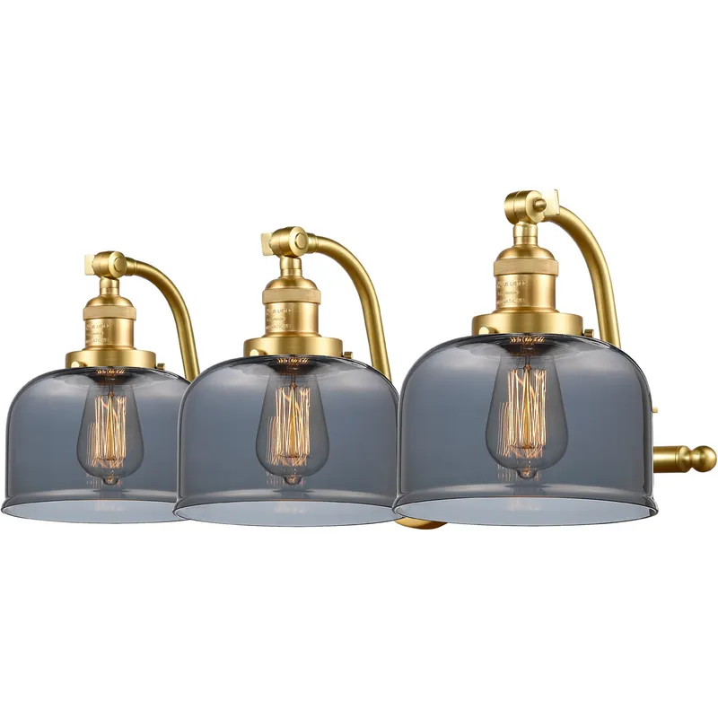 Franklin Restoration Large Bell LED 28 inch Satin Gold Bath Vanity Light Wall Light in Plated Smoke Glass, Franklin Restoration