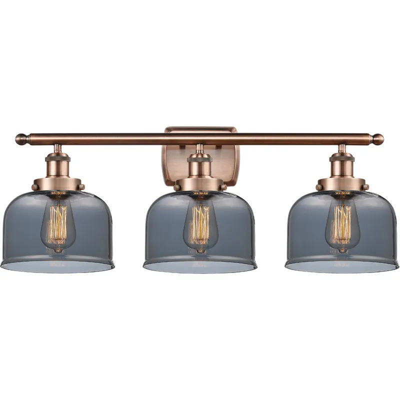 Ballston Large Bell LED 26 inch Antique Copper Bath Vanity Light Wall Light in Light Smoke Glass