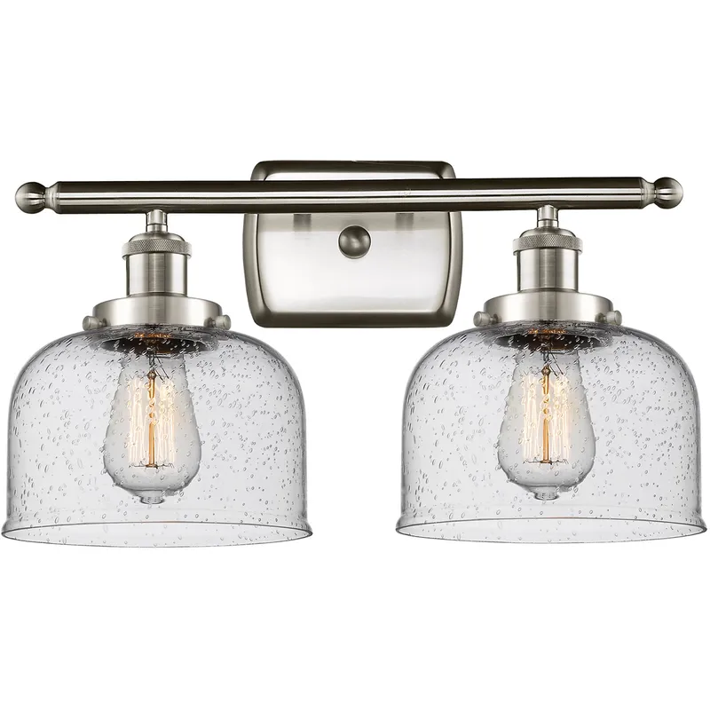 Ballston Large Bell 2 Light 16 inch Brushed Satin Nickel Bath Vanity Light Wall Light in Seedy Glass, Ballston