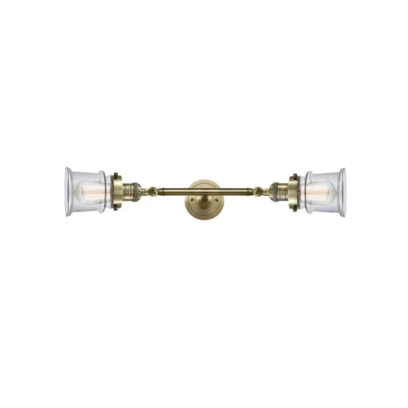 Franklin Restoration Small Canton 2 Light 6 inch Antique Brass Bath Vanity Light Wall Light in Incandescent, Clear Glass, Franklin Restoration