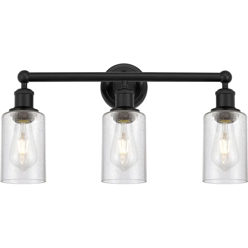 Clymer 3 Light 21.88 inch Matte Black Bath Vanity Light Wall Light in Seedy Glass