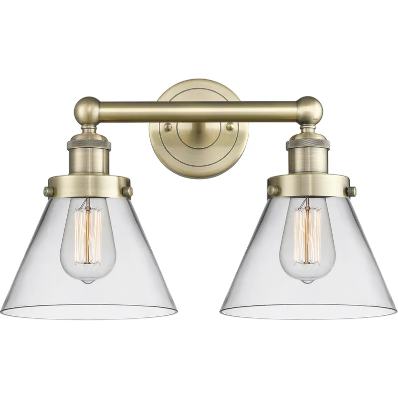 Cone 2 Light 16.75 inch Antique Brass Bath Vanity Light Wall Light in Clear