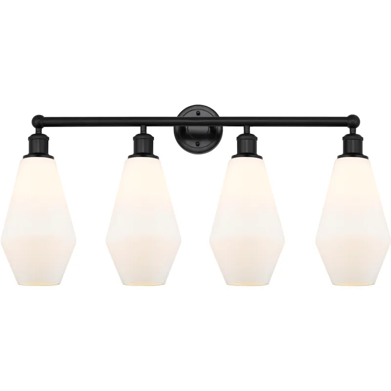 Cindyrella 4 Light 34 inch Matte Black Bath Vanity Light Wall Light in Matte White Glass