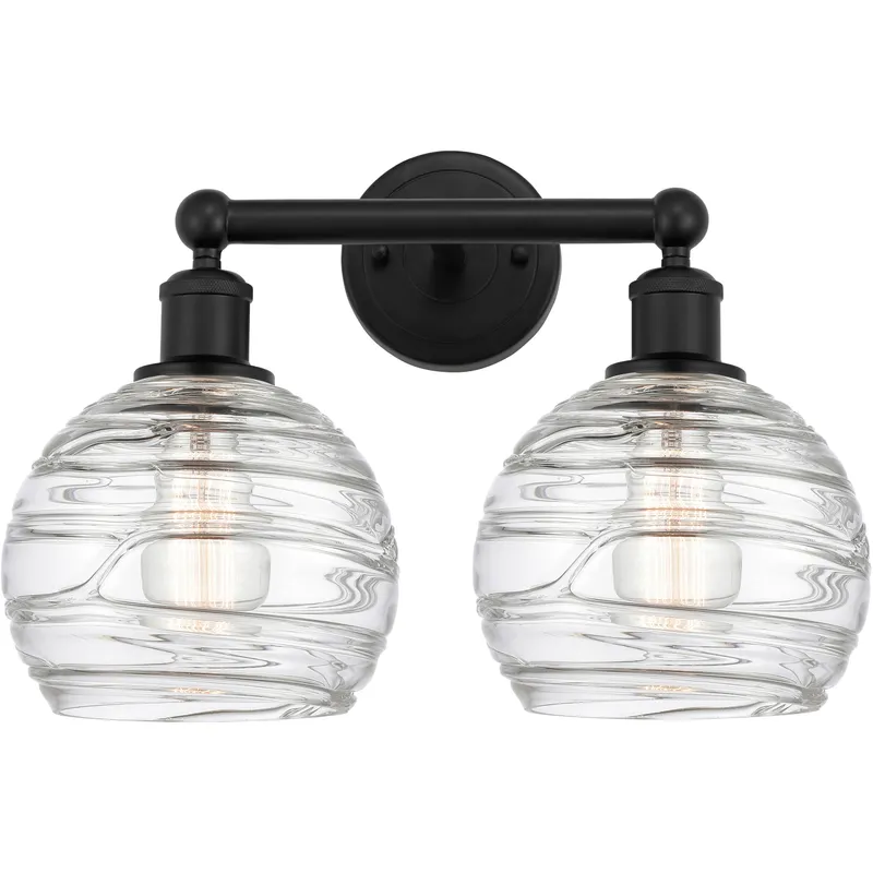 Athens Deco Swirl 2 Light 17 inch Matte Black Bath Vanity Light Wall Light in Clear Deco Swirl Glass