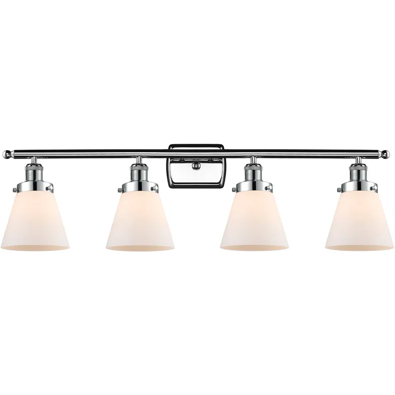 Ballston Small Cone 4 Light 36 inch Polished Chrome Bath Vanity Light Wall Light in Matte White Glass, Ballston
