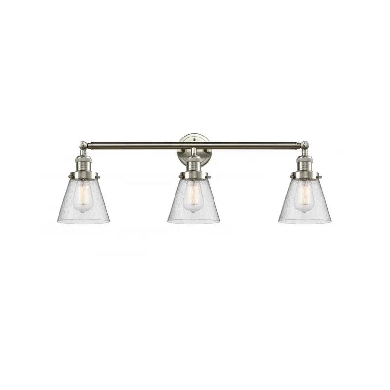 Franklin Restoration Small Cone LED 30 inch Brushed Satin Nickel Bath Vanity Light Wall Light in Seedy Glass, Franklin Restoration