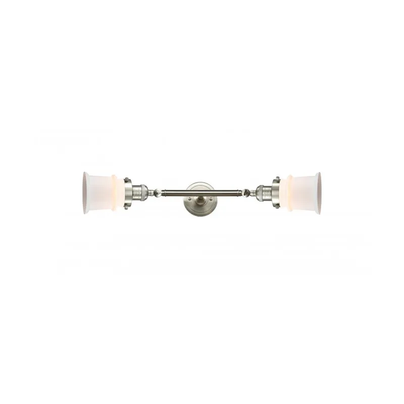 Franklin Restoration Small Canton 2 Light 6 inch Brushed Satin Nickel Bath Vanity Light Wall Light in Matte White Glass, Franklin Restoration