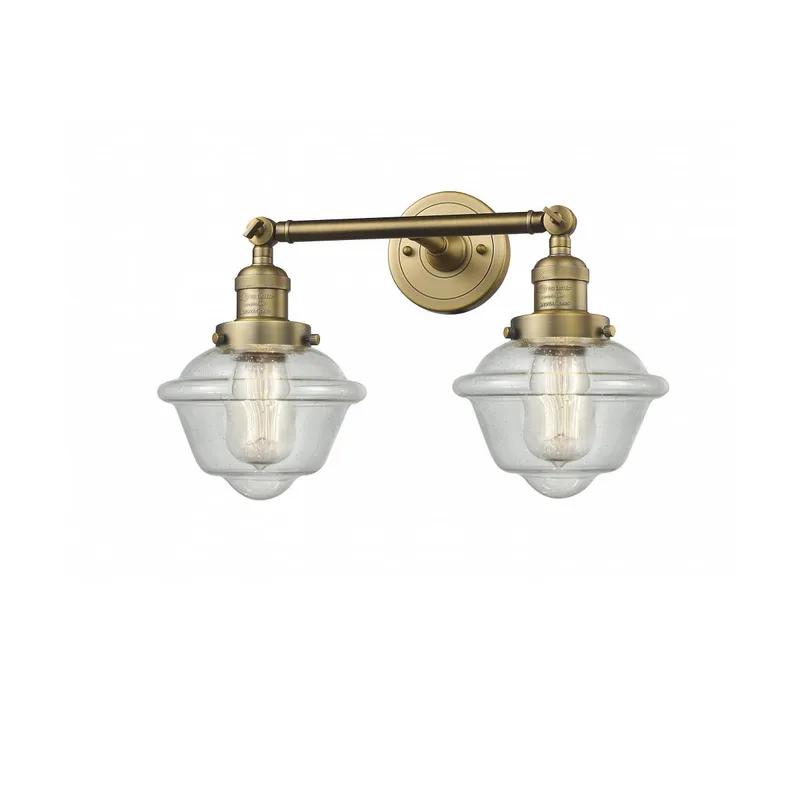 Franklin Restoration Small Oxford 2 Light 17 inch Brushed Brass Bath Vanity Light Wall Light in Seedy Glass, Franklin Restoration