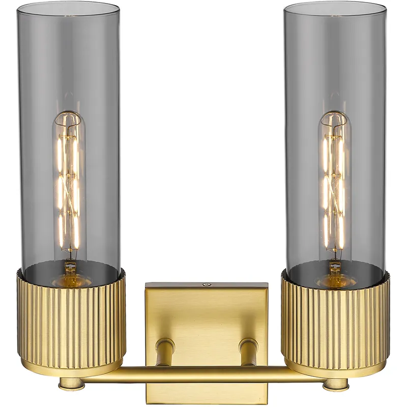 Bolivar 2 Light 13.5 inch Brushed Brass Bath Vanity Light Wall Light in Light Smoke Glass