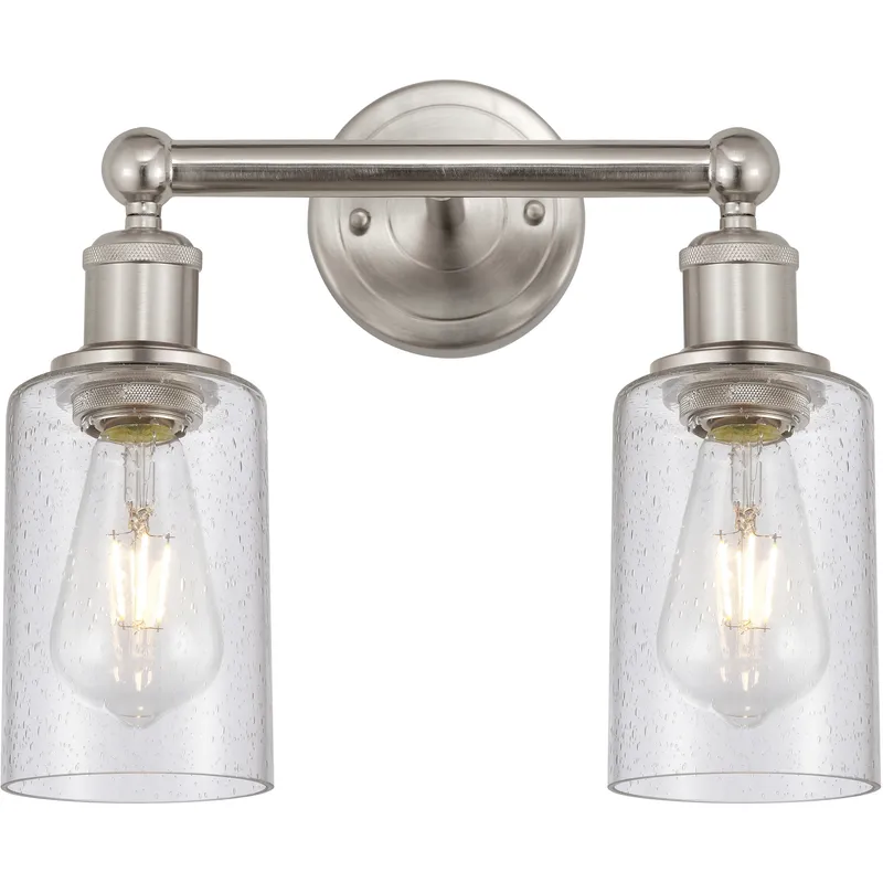Clymer 2 Light 12.88 inch Brushed Satin Nickel Bath Vanity Light Wall Light in Seedy Glass