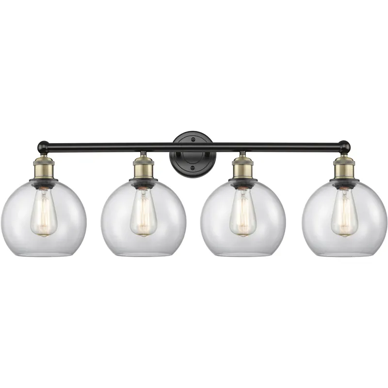Athens 4 Light 35 inch Black Antique Brass Bath Vanity Light Wall Light in Clear