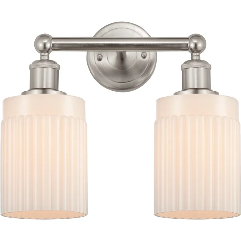 Edison Hadley 2 Light 14 inch Brushed Satin Nickel Bath Vanity Light Wall Light in Matte White Glass