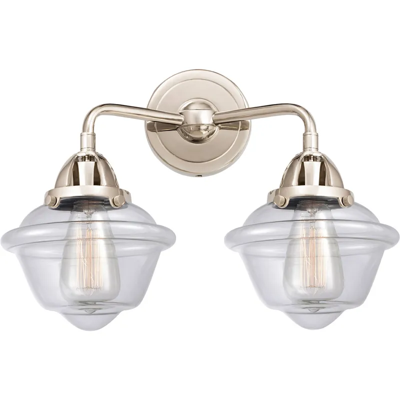 Nouveau 2 Small Oxford 2 Light 16 inch Polished Nickel Bath Vanity Light Wall Light in Clear Glass