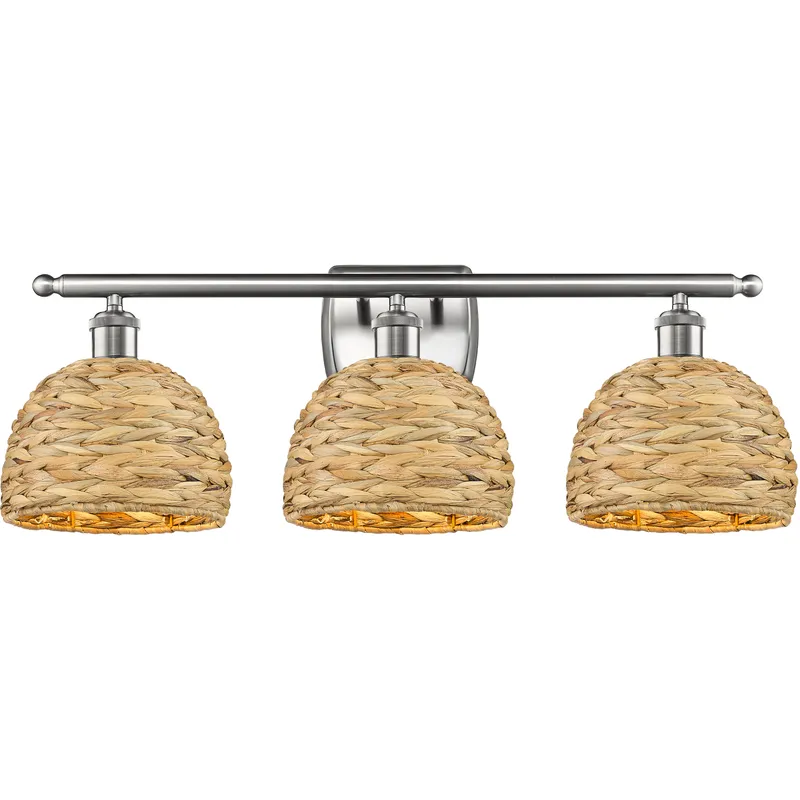 Woven Rattan 3 Light 28 inch Satin Nickel Bath Vanity Light Wall Light