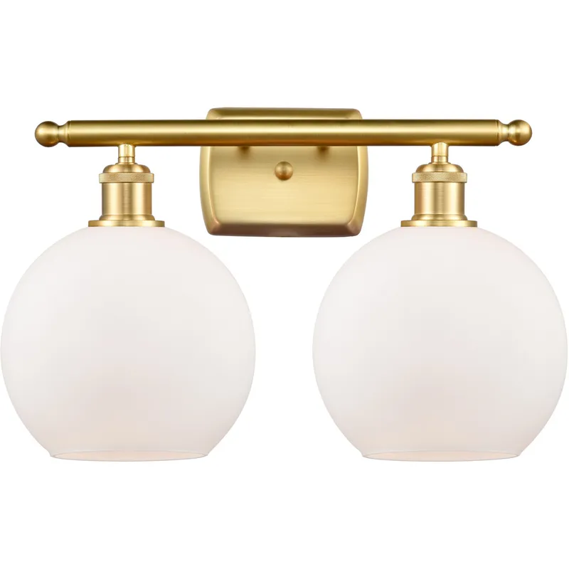 Ballston Athens 2 Light 16 inch Satin Gold Bath Vanity Light Wall Light in Matte White Glass, Ballston