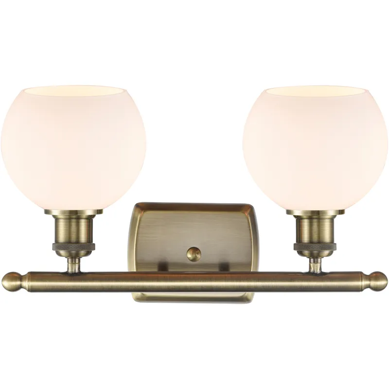 Ballston Athens 2 Light 16 inch Antique Brass Bath Vanity Light Wall Light in Matte White Glass