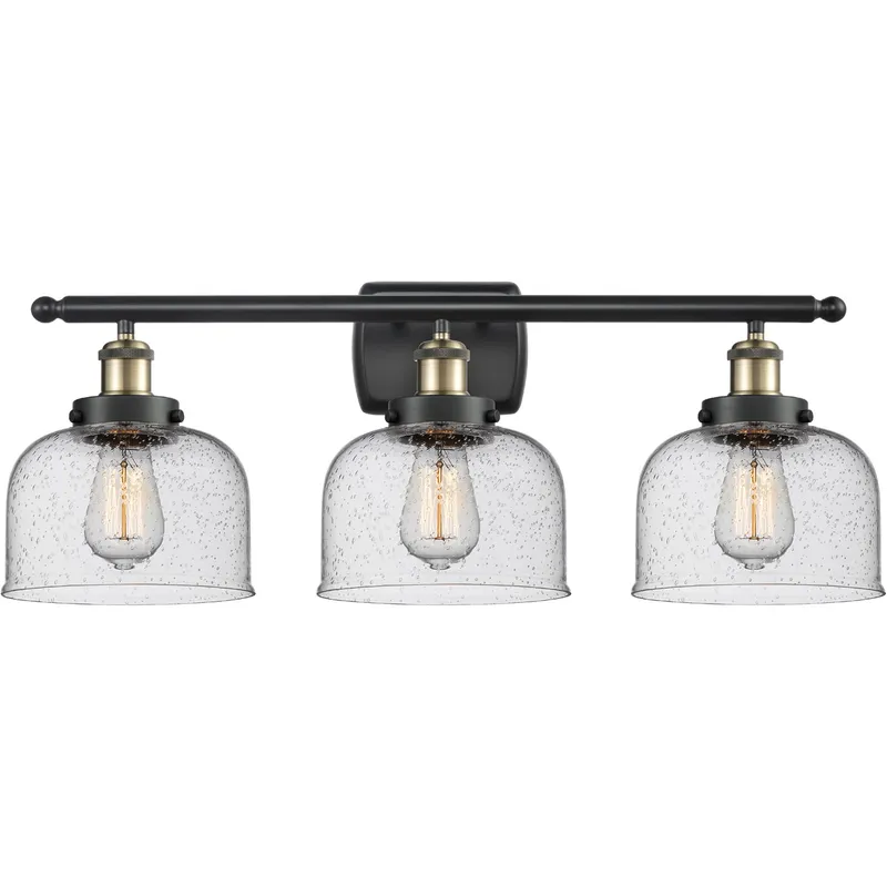 Ballston Large Bell LED 26 inch Black Antique Brass Bath Vanity Light Wall Light in Seedy Glass