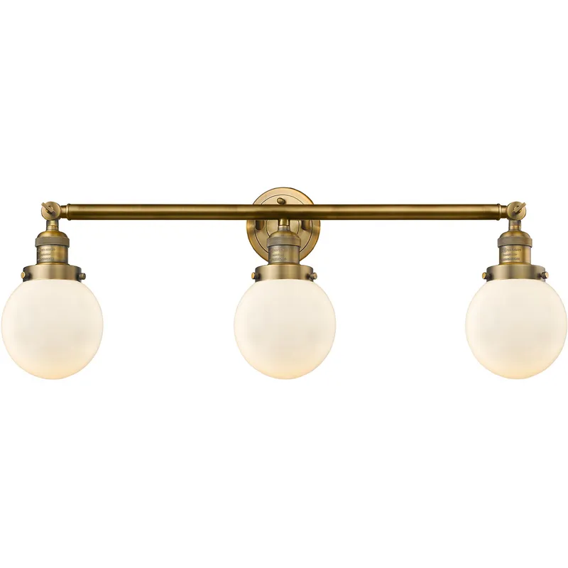 Franklin Restoration Beacon LED 30 inch Brushed Brass Bath Vanity Light Wall Light in Matte White Glass, Franklin Restoration