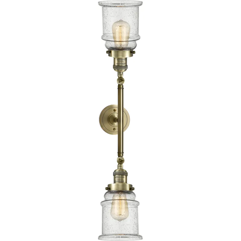 Franklin Restoration Canton 2 Light 17 inch Antique Brass Bath Vanity Light Wall Light in Incandescent, Seedy Glass, Franklin Restoration
