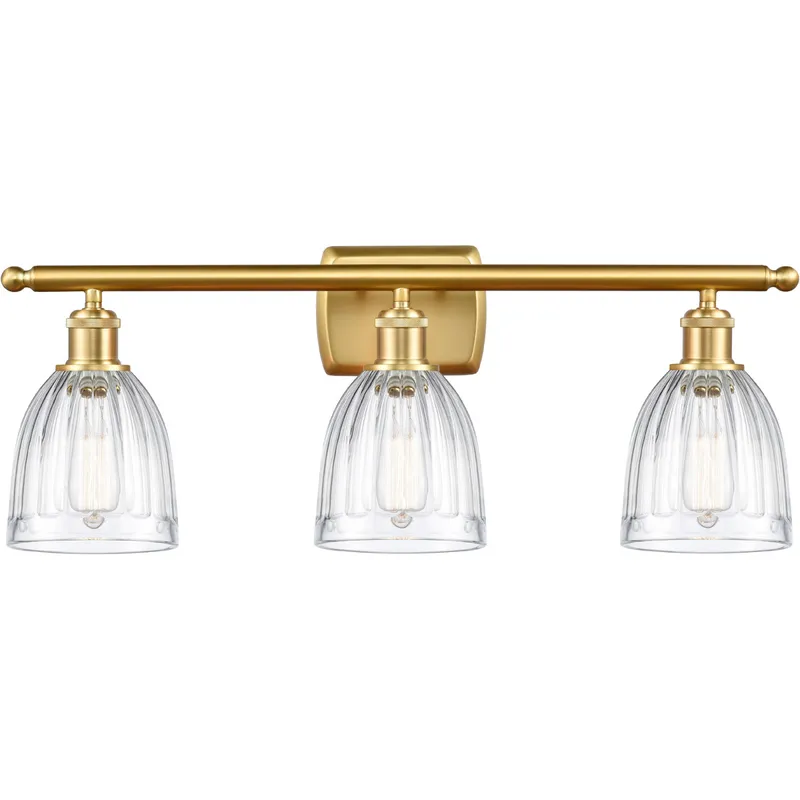 Ballston Brookfield 3 Light 26 inch Satin Gold Bath Vanity Light Wall Light in Clear Glass, Ballston