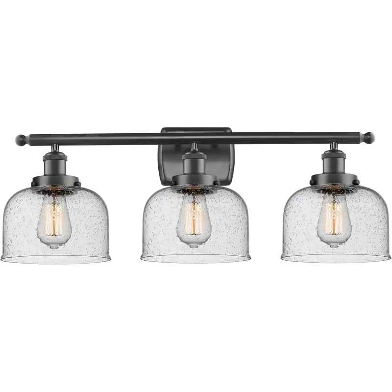 Ballston Large Bell LED 26 inch Matte Black Bath Vanity Light Wall Light in Seedy Glass, Ballston