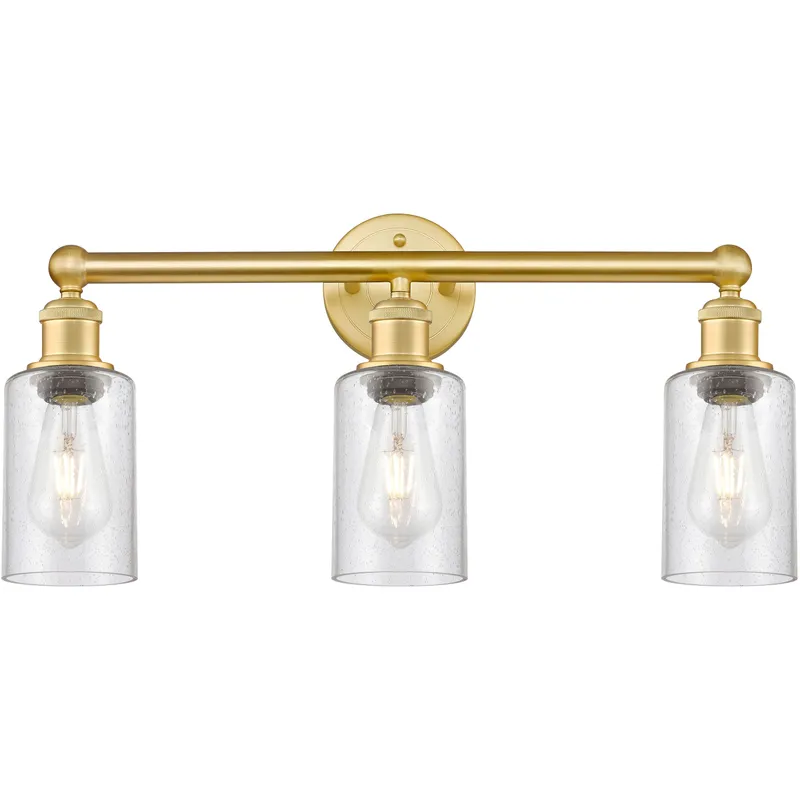 Clymer 3 Light 21.88 inch Satin Gold Bath Vanity Light Wall Light in Seedy Glass