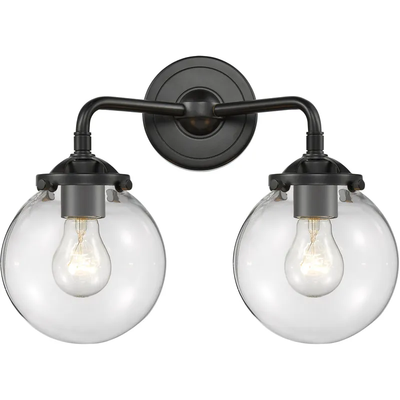 Nouveau Beacon 2 Light 14 inch Oil Rubbed Bronze Bath Vanity Light Wall Light in Clear Glass, Nouveau