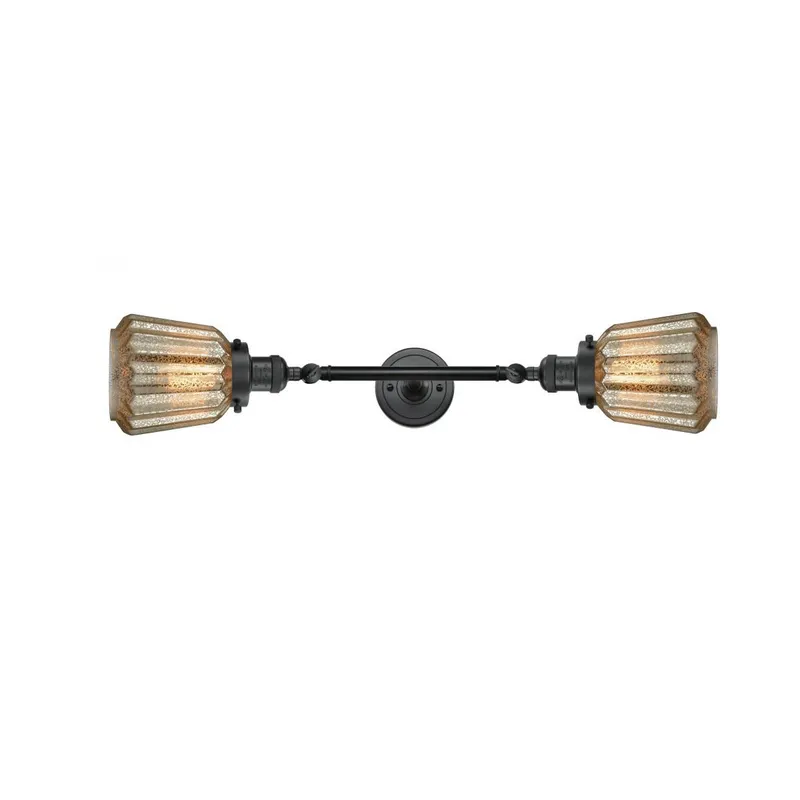 Franklin Restoration Chatham 2 Light 6 inch Matte Black Bath Vanity Light Wall Light in Mercury Glass, Franklin Restoration